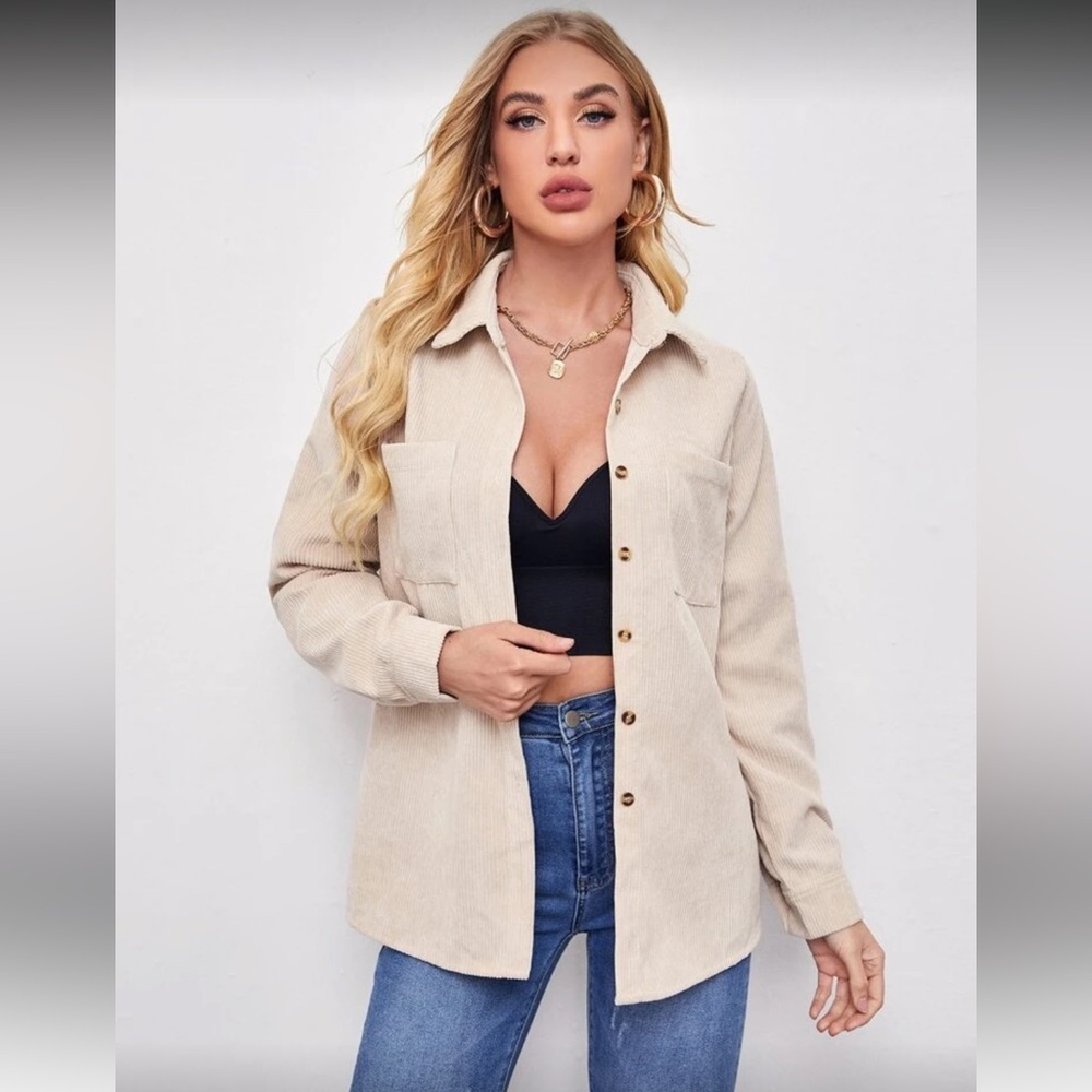 SHEIN Light Beige Corduroy Utility Jacket (M)